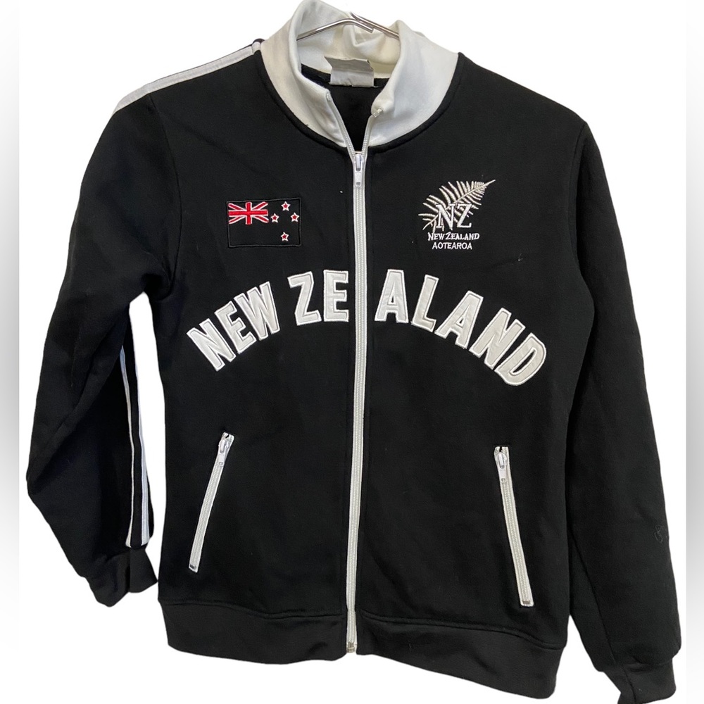 Vintage New Zealand Black & White Cotton Track Jacket Sweatshirt Women’s M MINTY